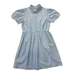 Crewcuts Chambray Shirtdress Button Front Puff Sleeve Elastic Waist Size 16‎ NWT